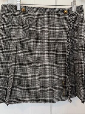 Vintage Jeffrey Halper Houndstooth Pleated Wrap Skirt, Size 8
